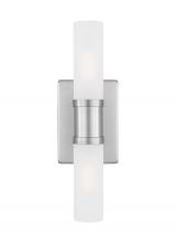 Visual Comfort & Co. Studio Collection 4465002-962 - Keaton modern industrial 2-light indoor dimmable small bath vanity wall sconce in brushed nickel sil