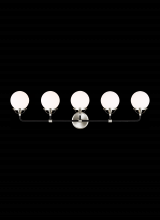 Visual Comfort & Co. Studio Collection 4487905-962 - Cafe mid-century modern 5-light indoor dimmable bath vanity wall sconce in brushed nickel silver fin