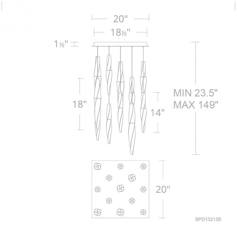 Kindjal 13 Light 120-277V Multi-Light Pendant (Square Canopy) in Black with Clear Optic Crystal