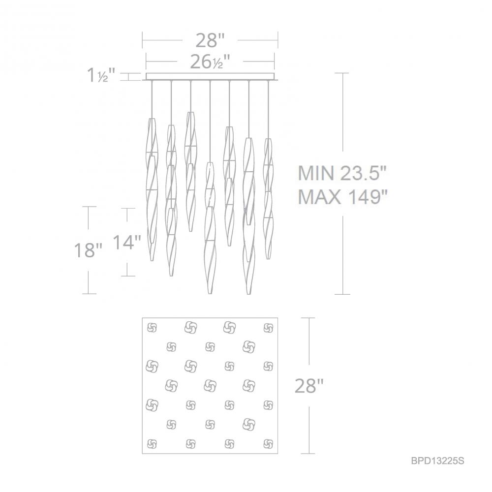 Kindjal 25 Light 120-277V Multi-Light Pendant (Square Canopy) in Black with Clear Optic Crystal