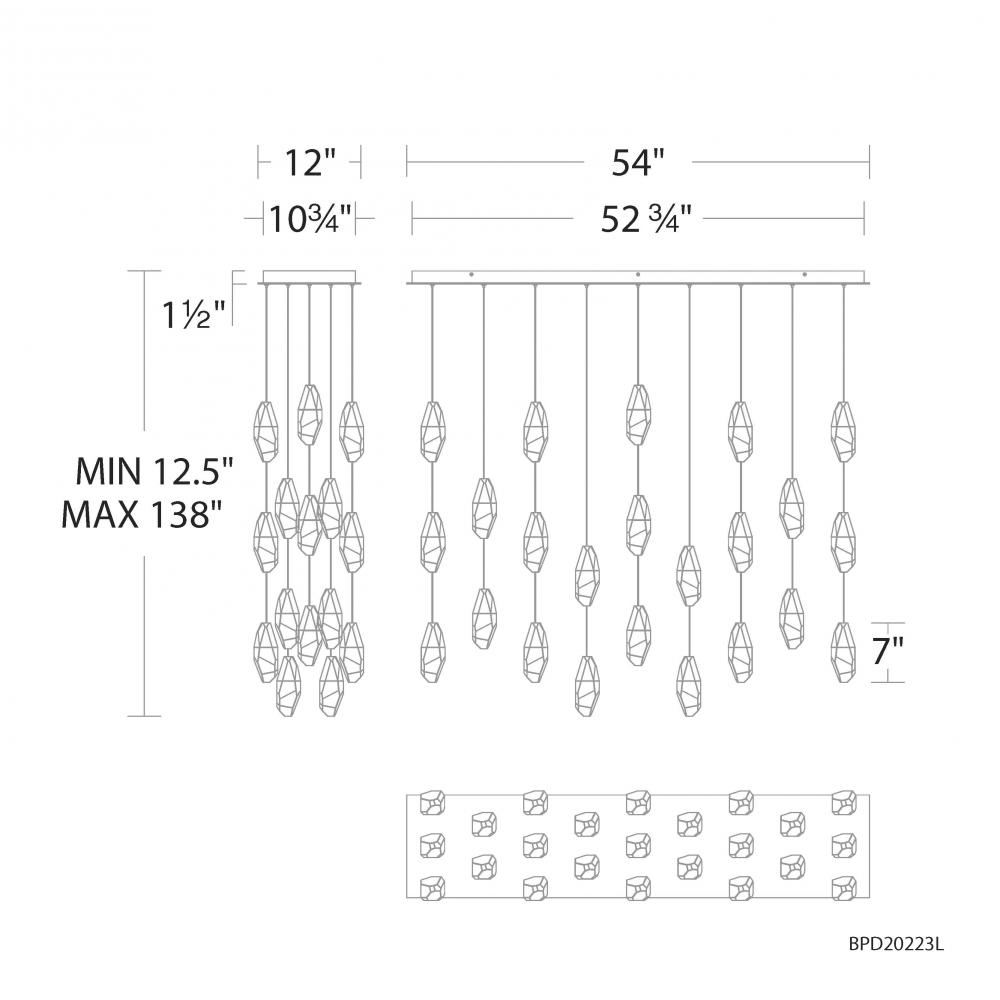 Martini 23 Light 120-277V Multi-Light Pendant (Linear Canopy) in Aged Brass with Clear Optic Cryst