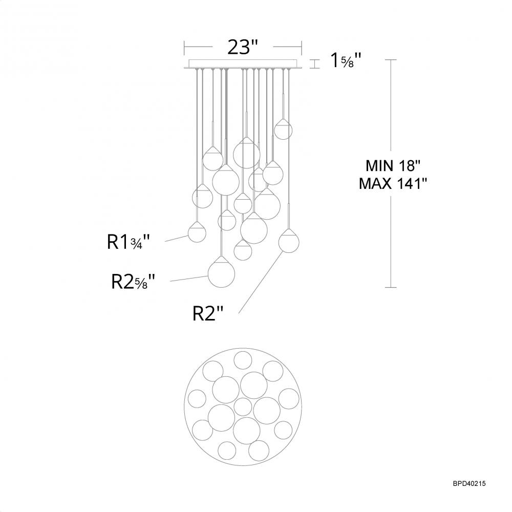 Quest 15 Light 120-277V Multi-Light Pendant (Round Canopy) in Aged Brass with Optic Haze Quartz