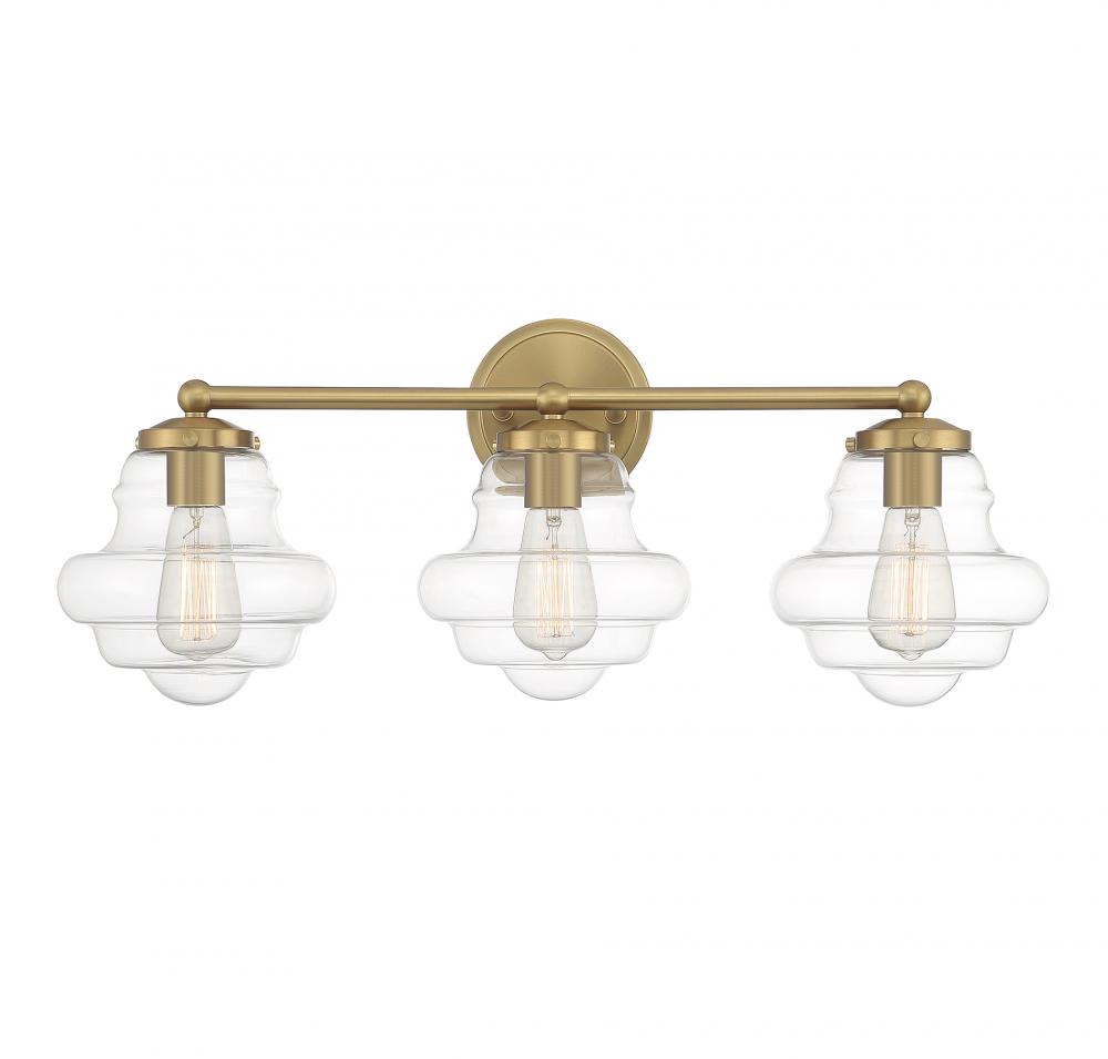 3-light Bathroom Vanity Light In Natural Brass