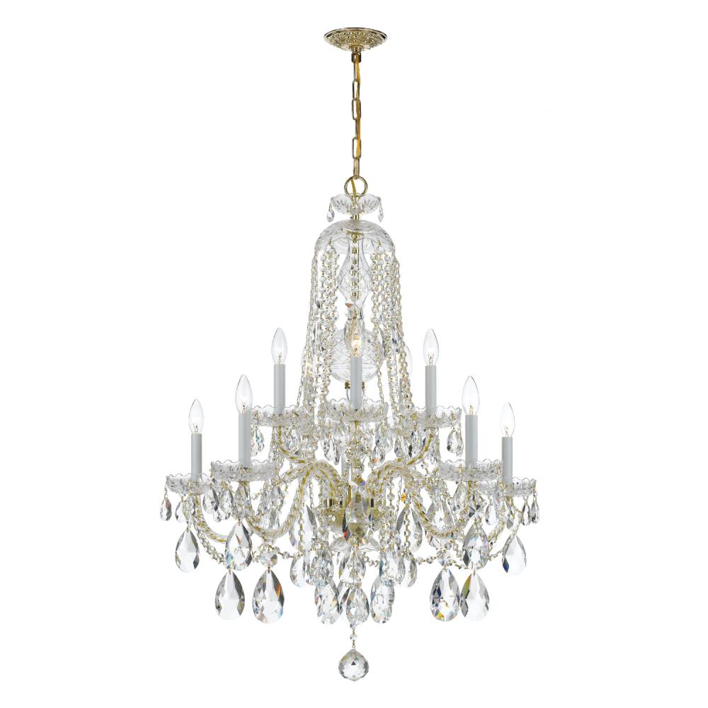 Traditional Crystal 10 Light Swarovski Strass Crystal Polished Brass Chandelier