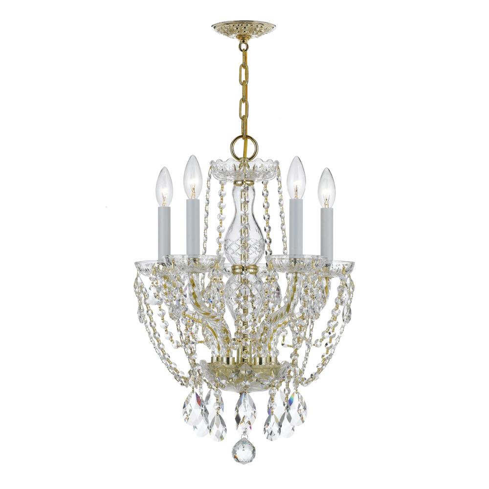 Traditional Crystal 5 Light Swarovski Strass Crystal Polished Brass Mini Chandelier