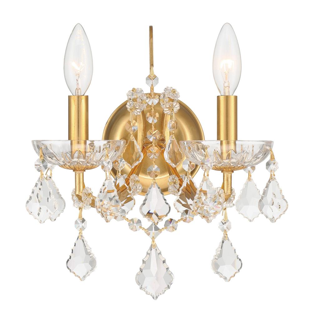 Filmore 2 Light Hand Cut Crystal Antique Gold Sconce