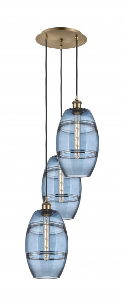 Vaz - 3 Light - 15 inch - Antique Brass - Cord hung - Multi Pendant