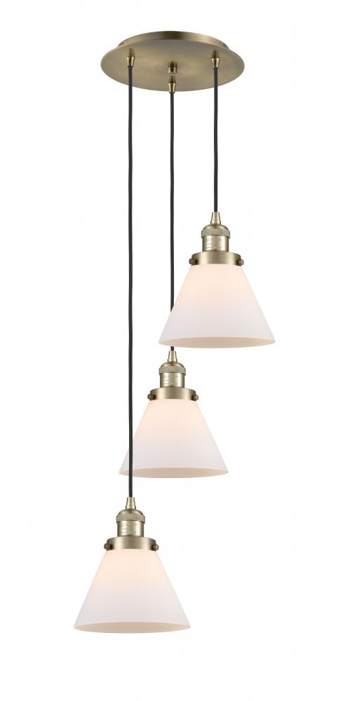 Cone - 3 Light - 14 inch - Antique Brass - Cord hung - Multi Pendant