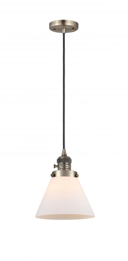 Cone - 1 Light - 8 inch - Antique Brass - Cord hung - Mini Pendant