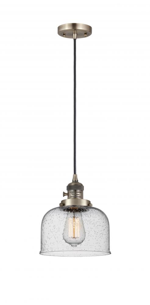 Bell - 1 Light - 8 inch - Antique Brass - Cord hung - Mini Pendant