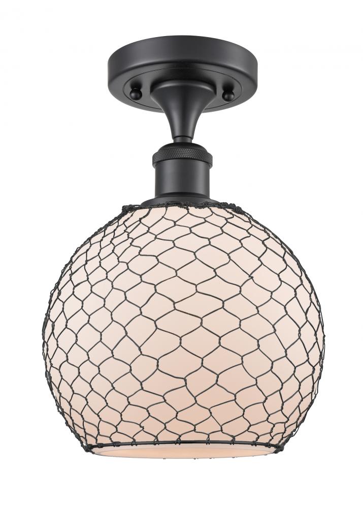 Farmhouse Chicken Wire - 1 Light - 8 inch - Matte Black - Semi-Flush Mount