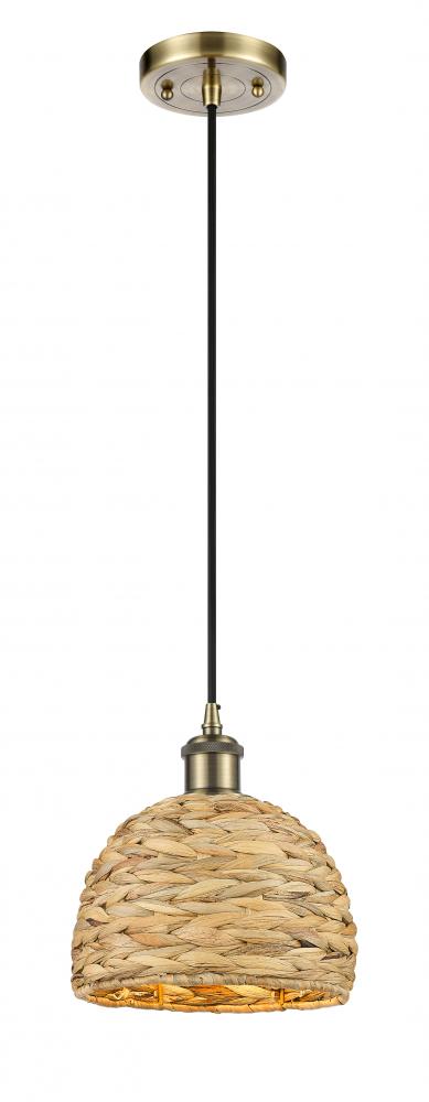 Woven Rattan - 1 Light - 8 inch - Antique Brass - Mini Pendant