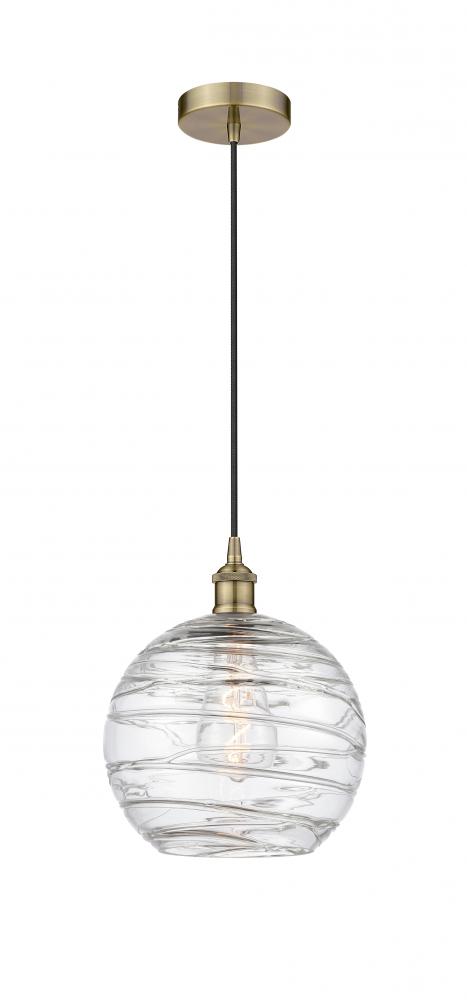 Athens Deco Swirl - 1 Light - 10 inch - Antique Brass - Cord hung - Mini Pendant