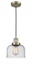 Innovations Lighting 201C-AB-G74-LED - Bell - 1 Light - 8 inch - Antique Brass - Cord hung - Mini Pendant