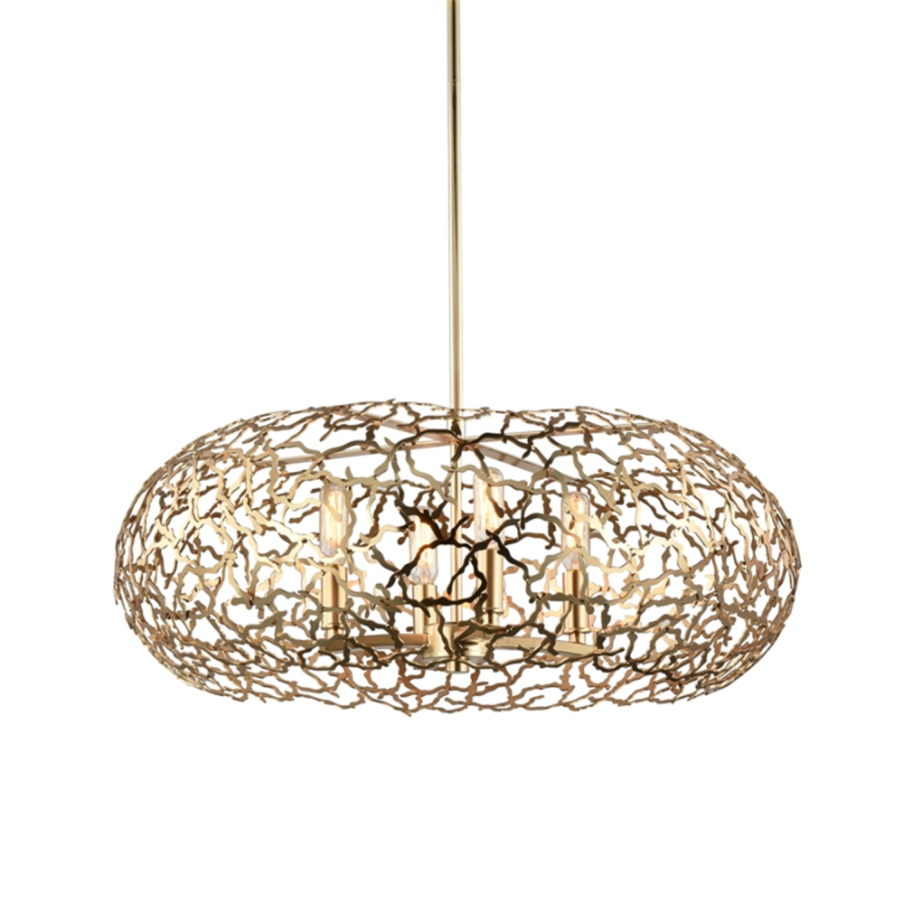 8-Light 22" Organic Oval Matte Gold Pendant Light