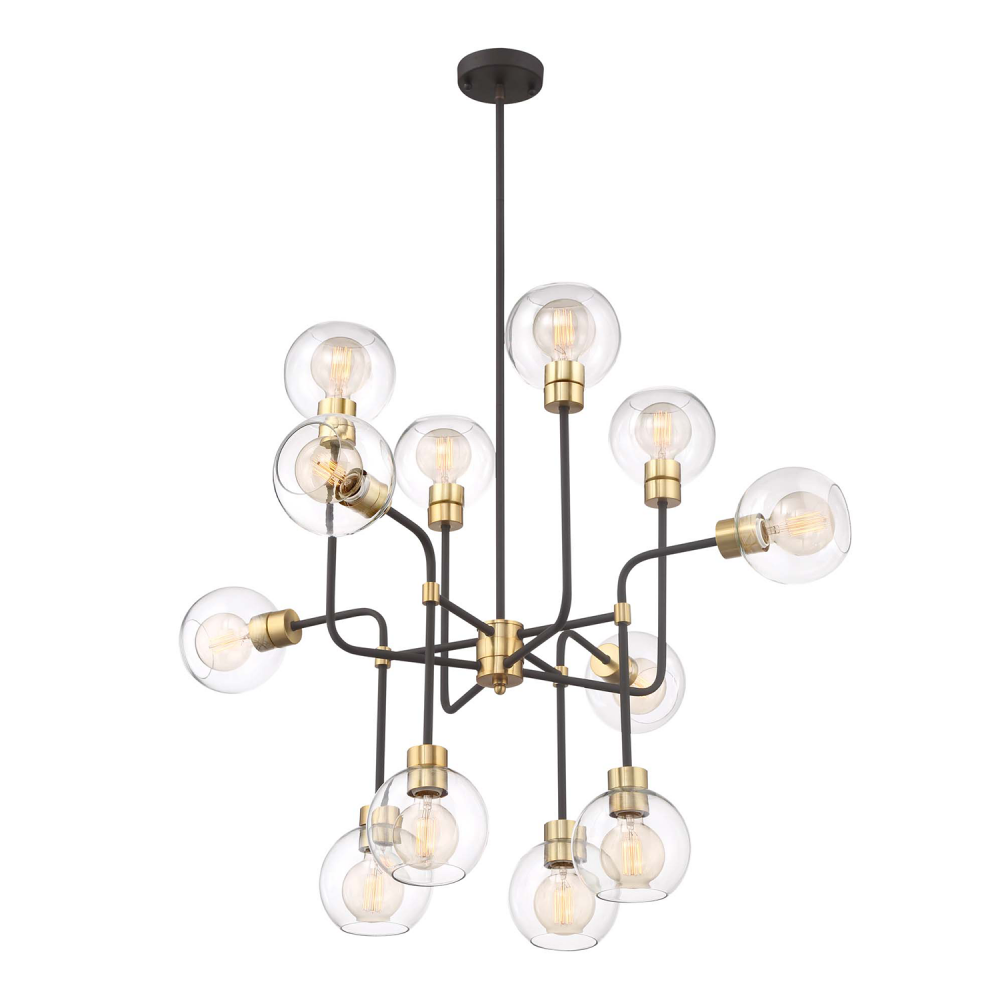 12-Light 43" Adjustable Polished Brass Geometric Globe Chandelier