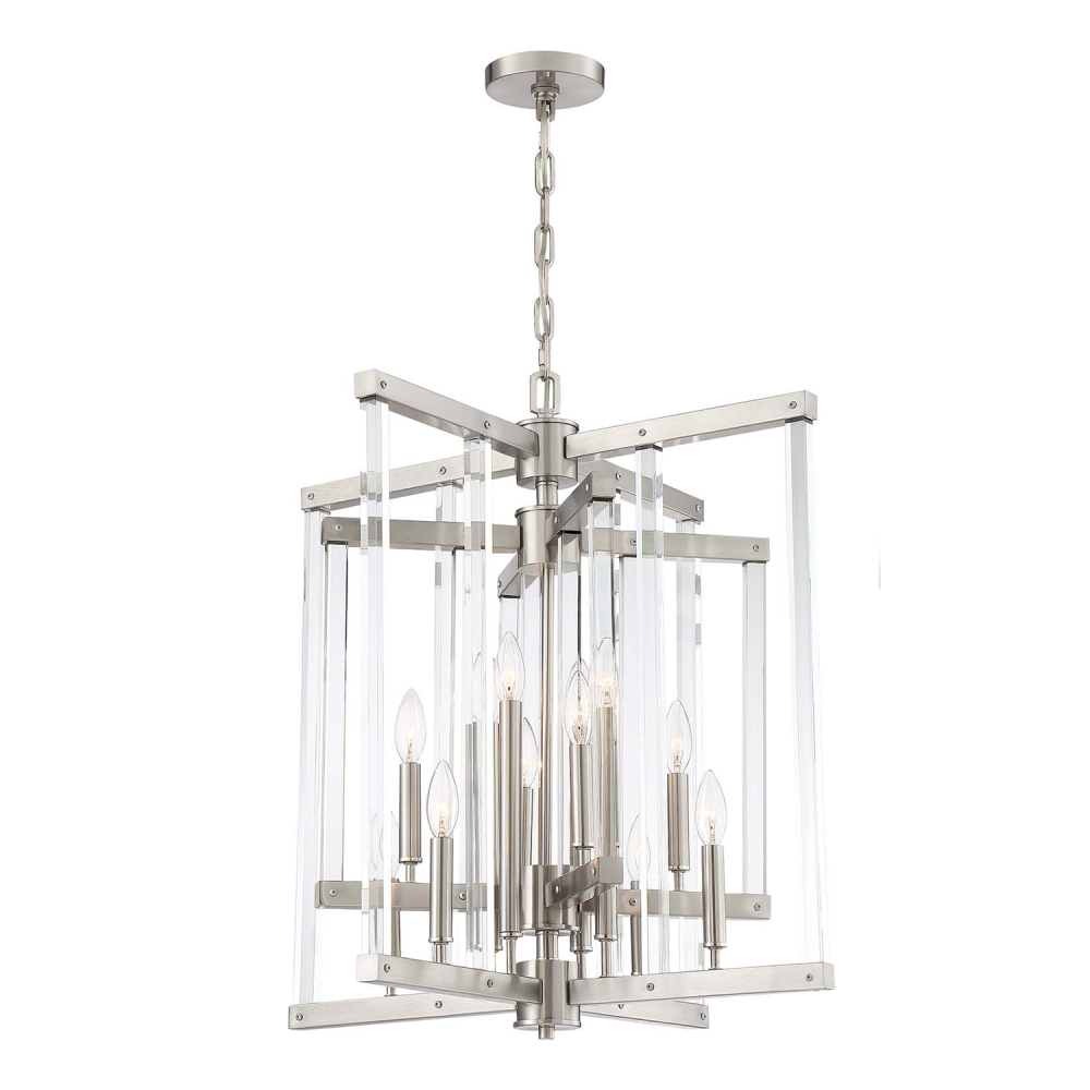 12-Light 24" Geometric Polished Nickel Chandelier