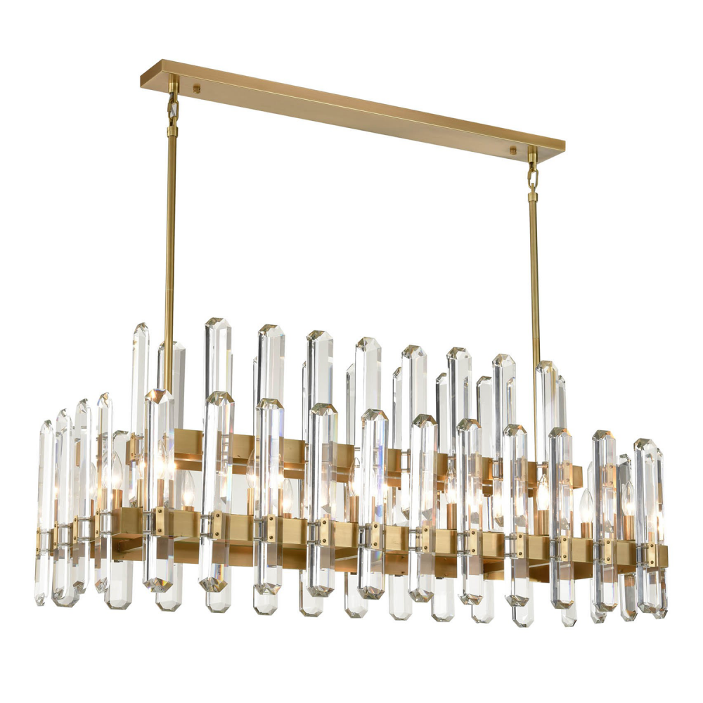 14-Light 48" 2-Tier Aged Brass Rectangular Crystal Chandelier