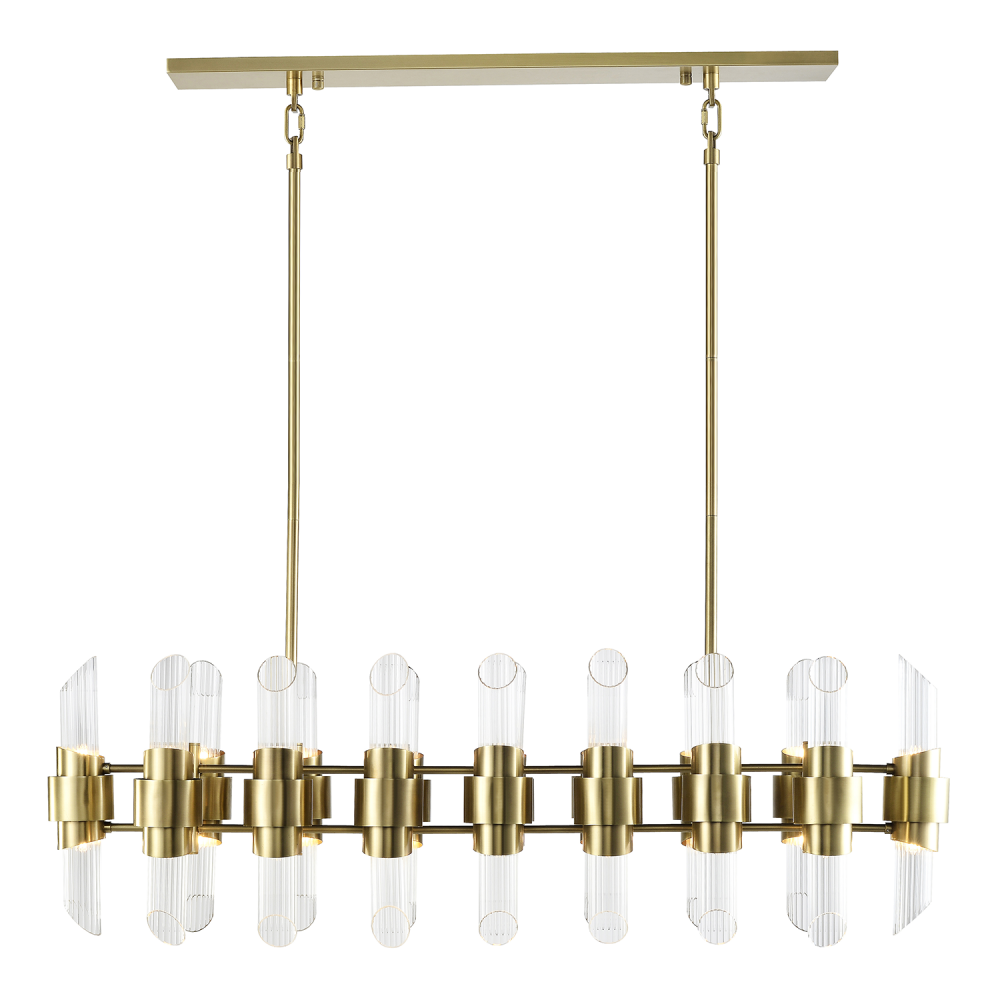 32 Duo Light 48" Aged Brass Linear Glass Chandelier