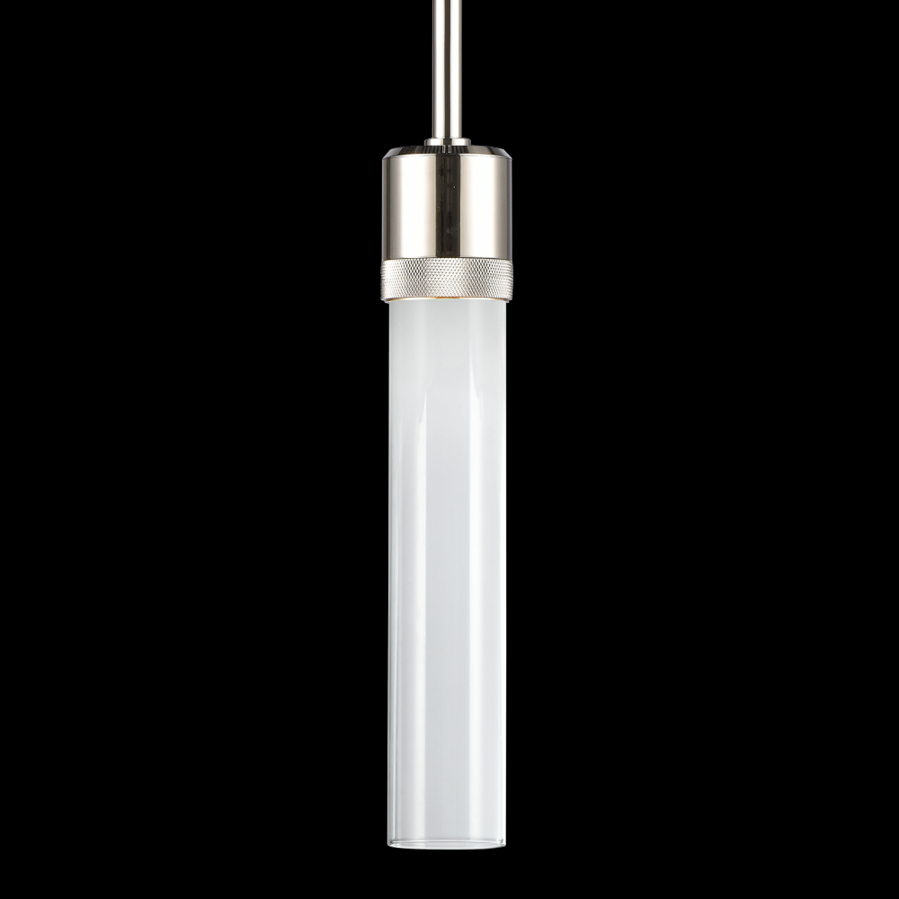 3" LED 3CCT Cylindrical Pendant Light, 12" Clear Glass and Polished Nickel Finish