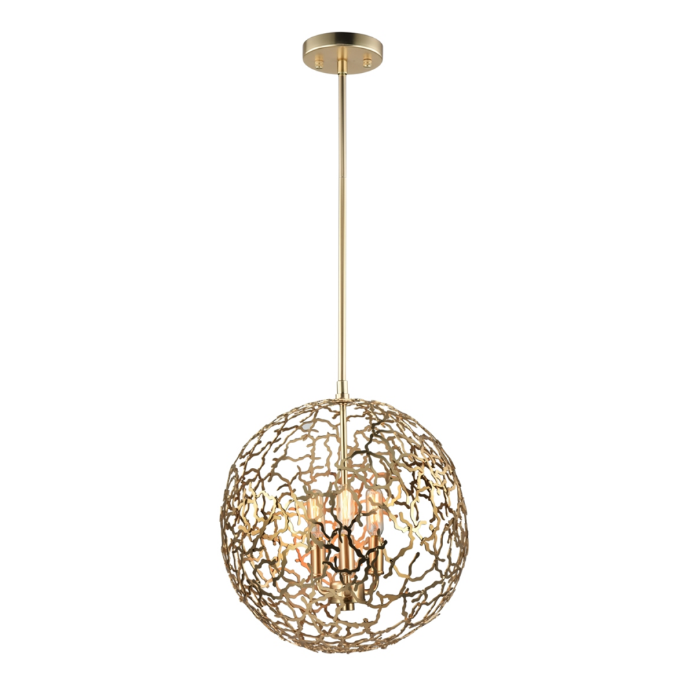 3-Light 14" Organic Matte Gold Metal Globe Pendant