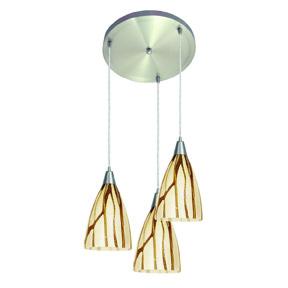 Three Light Brushed Steel Lava Glass Multi Light Pendant