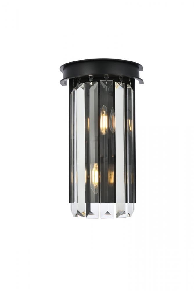 Sydney 2 Light Matte Black Wall Sconce Clear Royal Cut Crystal