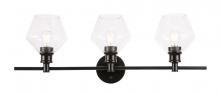 Elegant LD2316BK - Gene 3 Light Black and Clear Glass Wall Sconce