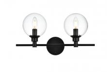 Elegant LD7318W19BLK - Jaelynn 2 Light Black and Clear Bath Sconce