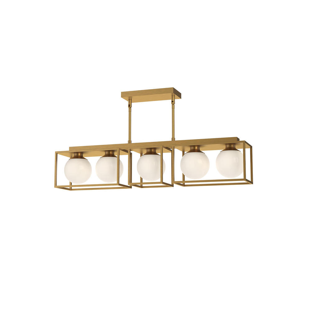 Amelia 35-in Aged Gold/Opal Matte Glass 5 Lights Linear Pendant