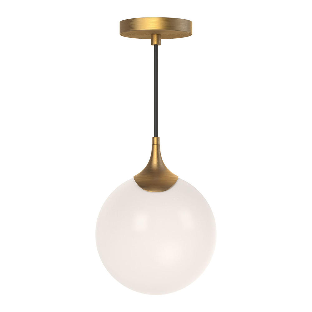 Nouveau 8-in Aged Gold/Opal Matte Glass 1 Light Pendant