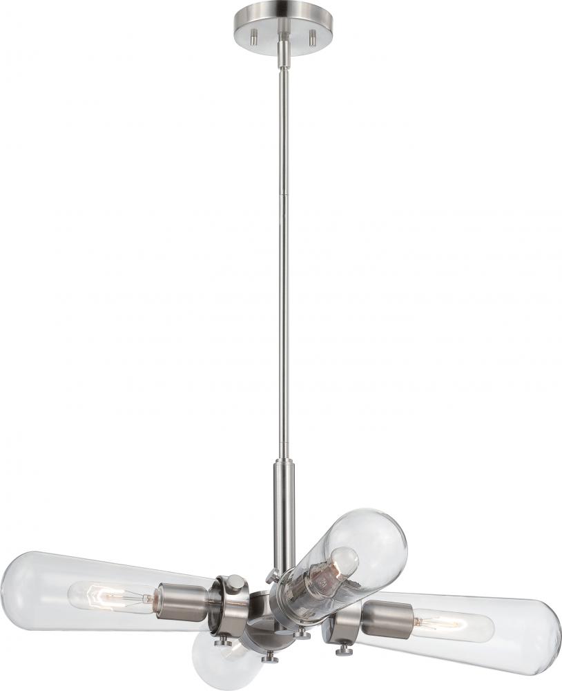 Beaker - 4 Light Hanging Fixture with Clear Glass -Brushed Nickel Finish