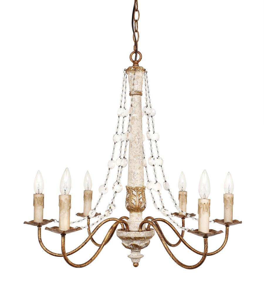 Colette 27" Round Wood and Gold Chandelier with Crystals