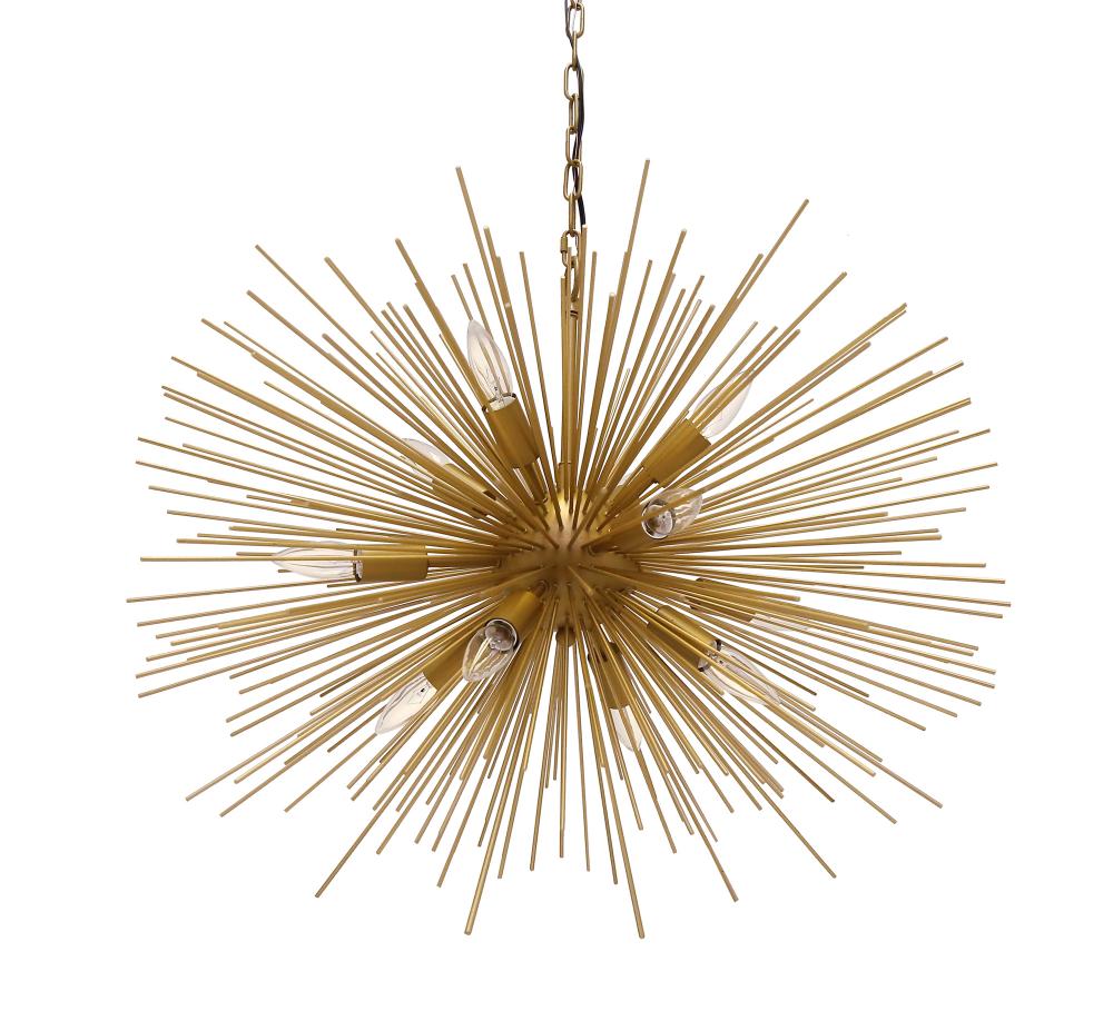 Emme Starburst 12 Light, Brushed Gold Sputnik Chandelier, Brushed Gold, 29"