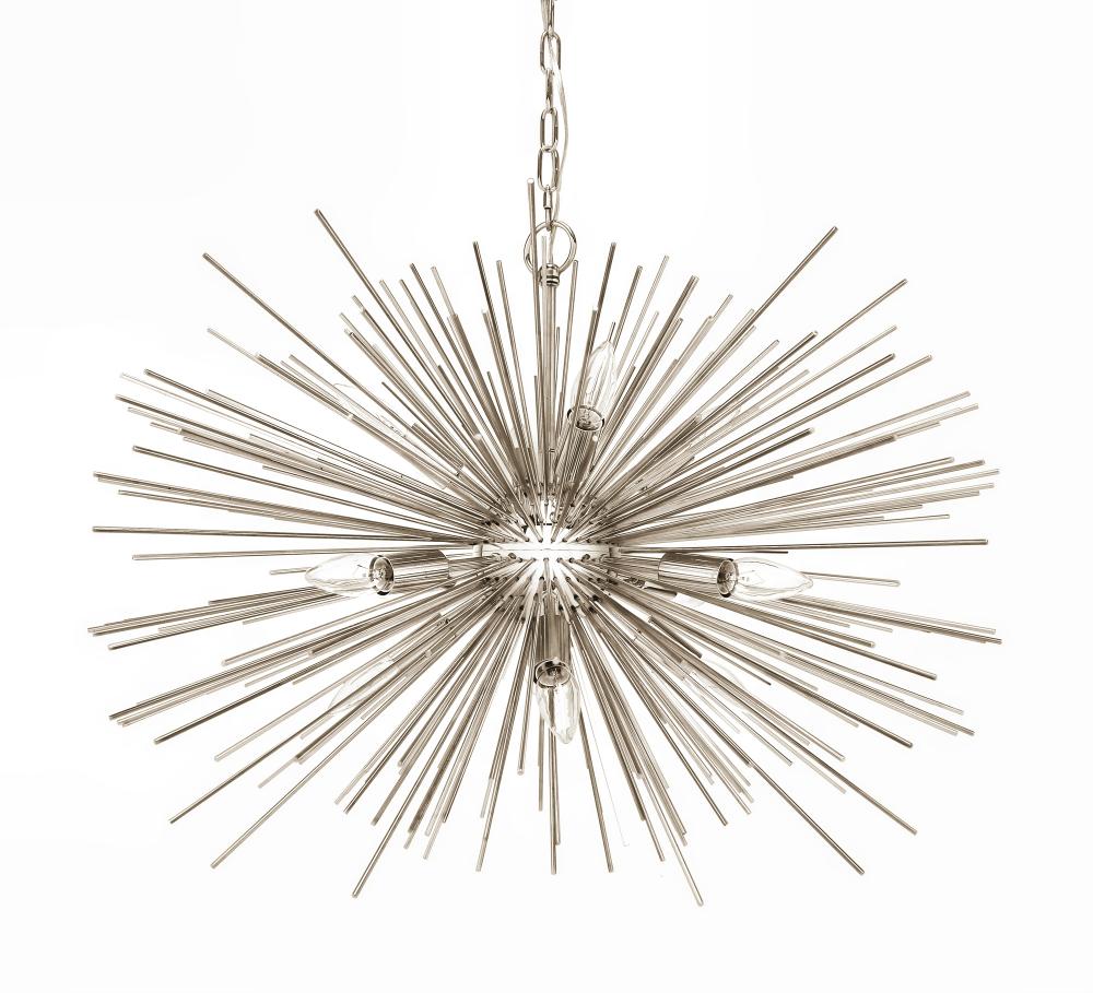 Emme Starburst 12 Light, Polished Nickel Sputnik Chandelier, Polished Nickel, 29"