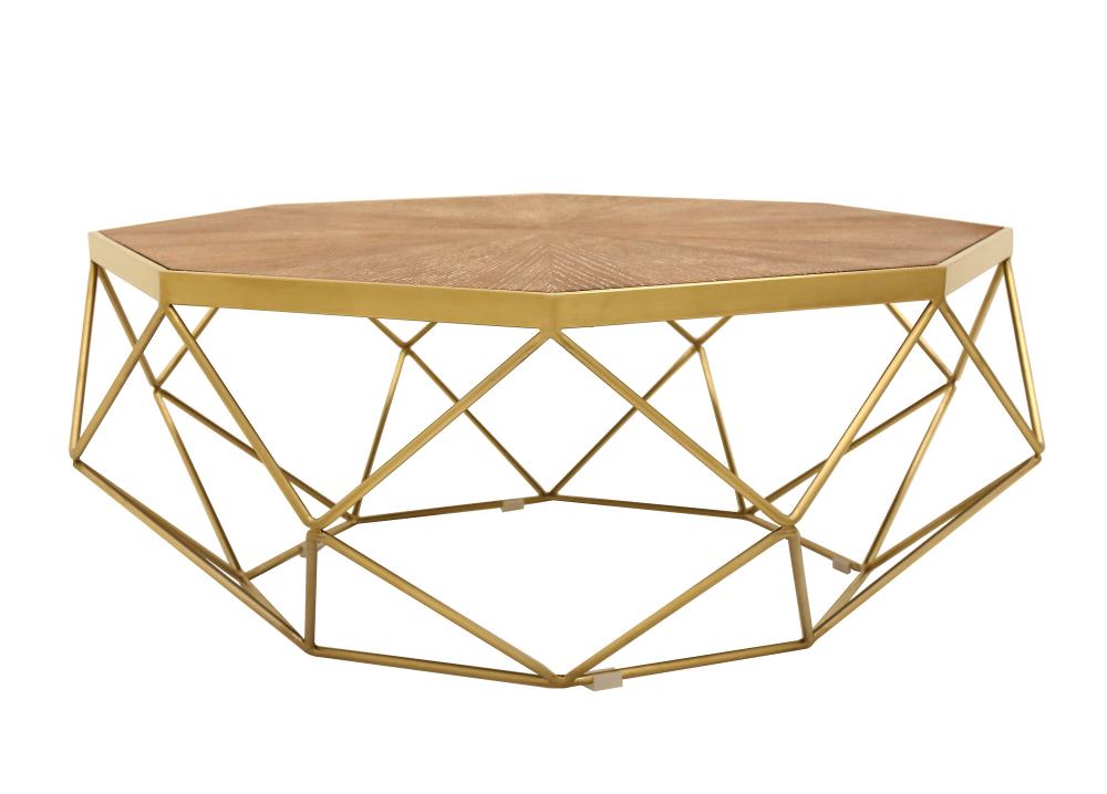 Talin Geometric Gold And Wood Coffee Table