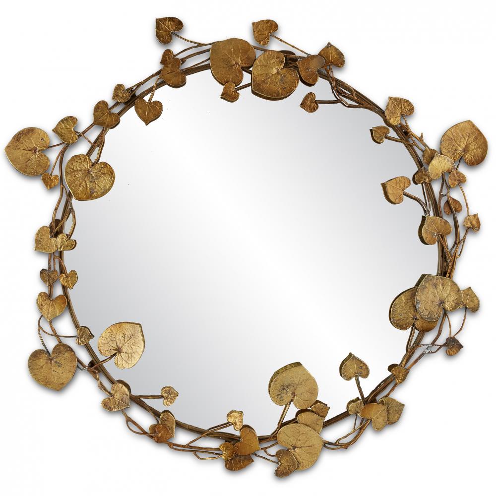 Vinna Round Brass Leaves Mirror