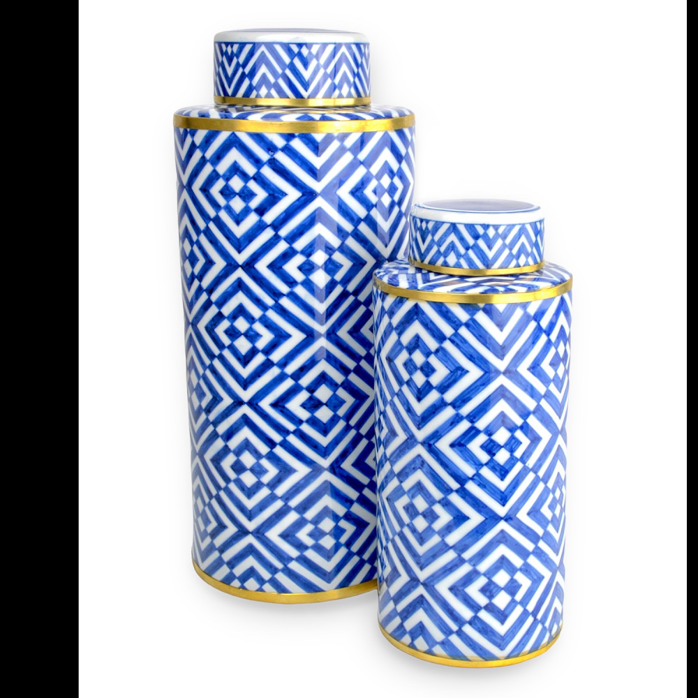 Blue & White Optical Tea Jar Set of 2